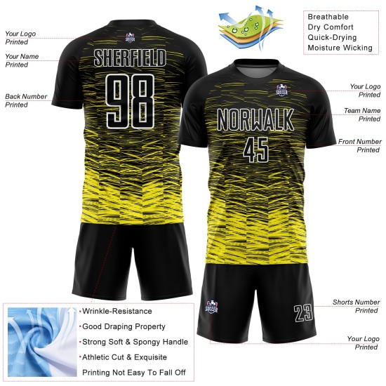 Sublimation Uniform Yellow-White Line Custom Black Light Jersey Soccer Sublimation Uniform Yellow-White Line Custom Black Light Jersey Soccer