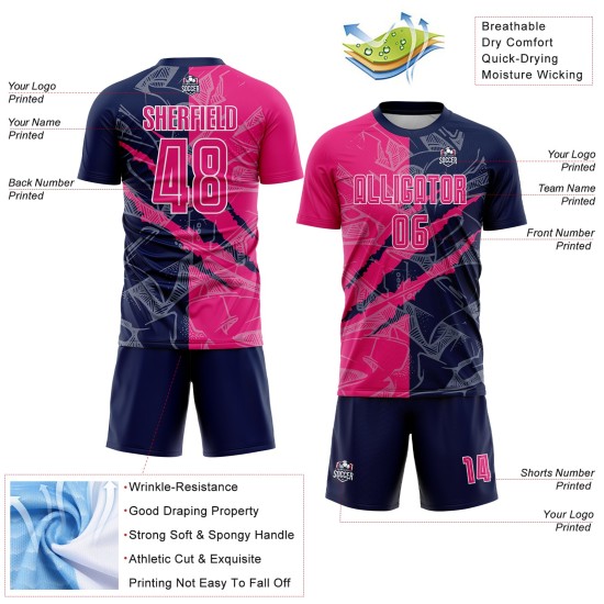 Sublimation Hot Scratch Jersey Custom Graffiti Uniform Pattern Pink-Navy Soccer Sublimation Hot Scratch Jersey Custom Graffiti Uniform Pattern Pink-Navy Soccer