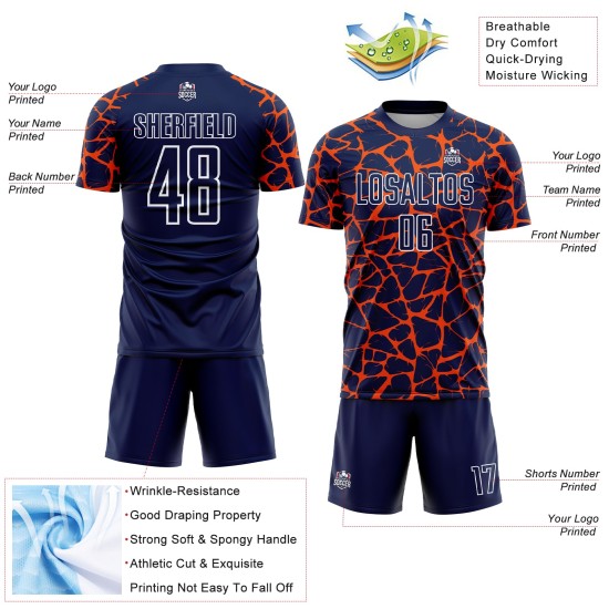 Network Jersey Sublimation Soccer Splash Abstract Uniform Custom Navy Orange-White