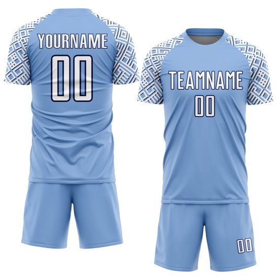 Blue Custom Jersey Sublimation Light White-Navy Uniform Shape Soccer Geometric