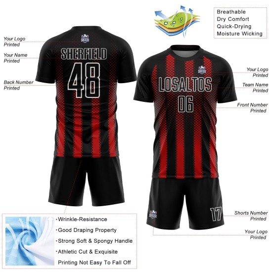 Uniform Soccer Red-White Sublimation Jersey Custom Geometric Black Shape