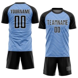 Black-White Soccer Uniform Jersey Lines Blue Custom Wavy Light Sublimation