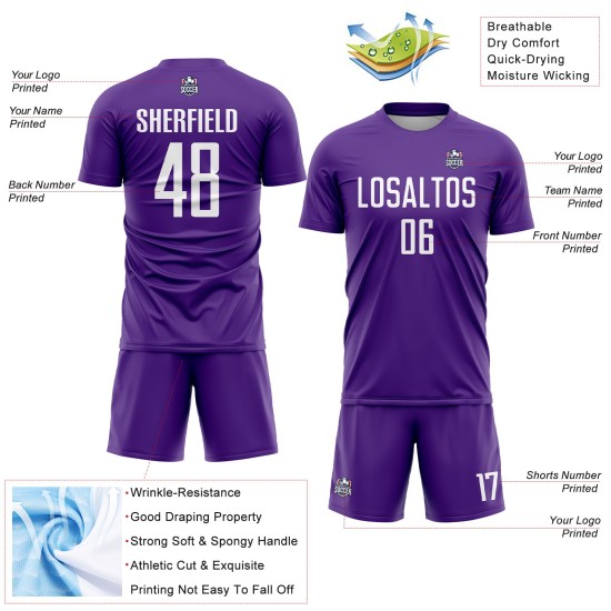 Uniform Custom Soccer White Purple Jersey Sublimation