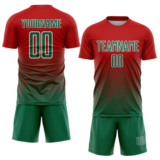 Kelly Jersey Soccer Green-White Gradient Custom Red Line Uniform Sublimation Kelly Jersey Soccer Green-White Gradient Custom Red Line Uniform Sublimation
