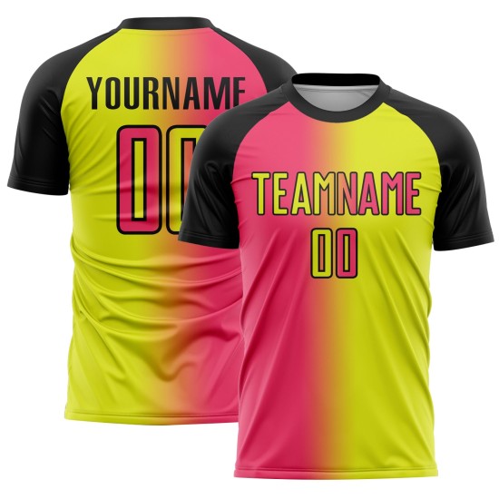 Jersey Neon Gradient Neon Pink-Black Soccer Custom Yellow Fashion Uniform Sublimation