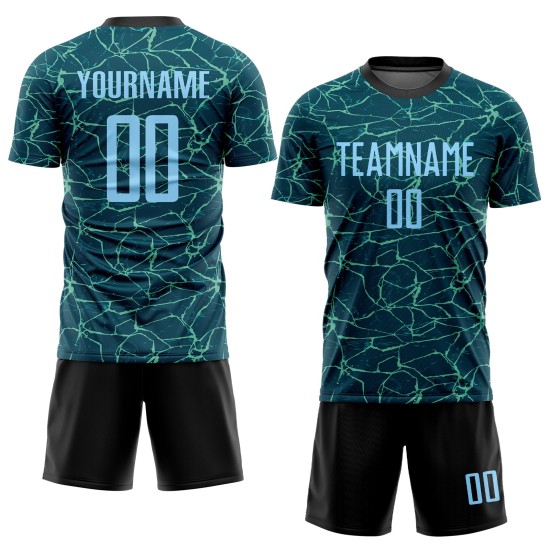 Jersey Teal Sublimation Custom Soccer Blue-Black Uniform Light Jersey Teal Sublimation Custom Soccer Blue-Black Uniform Light