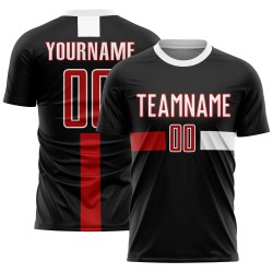 Red-White Uniform Black Custom Jersey Sublimation Soccer