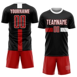 Red-White Uniform Black Custom Jersey Sublimation Soccer