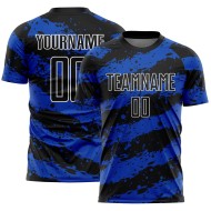 Custom Jersey Thunder Uniform Splash Sublimation Soccer Black Blue-White Custom Jersey Thunder Uniform Splash Sublimation Soccer Black Blue-White