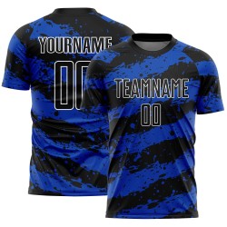 Custom Jersey Thunder Uniform Splash Sublimation Soccer Black Blue-White