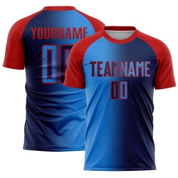 Uniform Custom Soccer Navy Gradient Jersey Sublimation Blue-Red Fashion Powder
