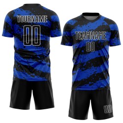Custom Jersey Thunder Uniform Splash Sublimation Soccer Black Blue-White