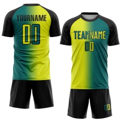 Fashion Jersey Yellow-Black Sublimation Neon Soccer Gradient Teal Custom Uniform