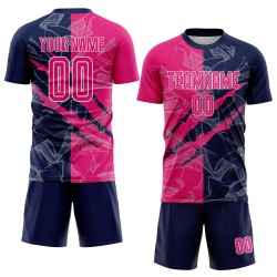 Sublimation Hot Scratch Jersey Custom Graffiti Uniform Pattern Pink-Navy Soccer