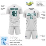 White Soccer Custom Sublimation Jersey Teal Uniform