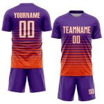 Pinstripe White-Orange Uniform Purple Custom Fade Fashion Soccer Jersey Sublimation Pinstripe White-Orange Uniform Purple Custom Fade Fashion Soccer Jersey Sublimation