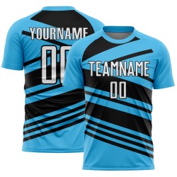 Jersey Blue Soccer Uniform Line White-Black Sublimation Sky Custom