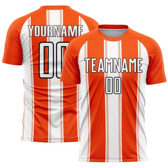 Uniform White-Black Orange Custom Jersey Line Sublimation Soccer