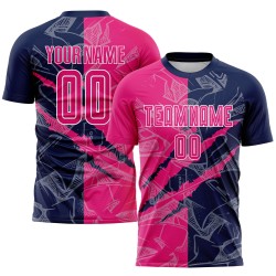 Sublimation Hot Scratch Jersey Custom Graffiti Uniform Pattern Pink-Navy Soccer