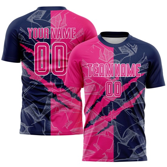 Sublimation Hot Scratch Jersey Custom Graffiti Uniform Pattern Pink-Navy Soccer Sublimation Hot Scratch Jersey Custom Graffiti Uniform Pattern Pink-Navy Soccer