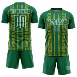 Sublimation Gold-White Shape Jersey Geometric Soccer Uniform Custom Kelly Green